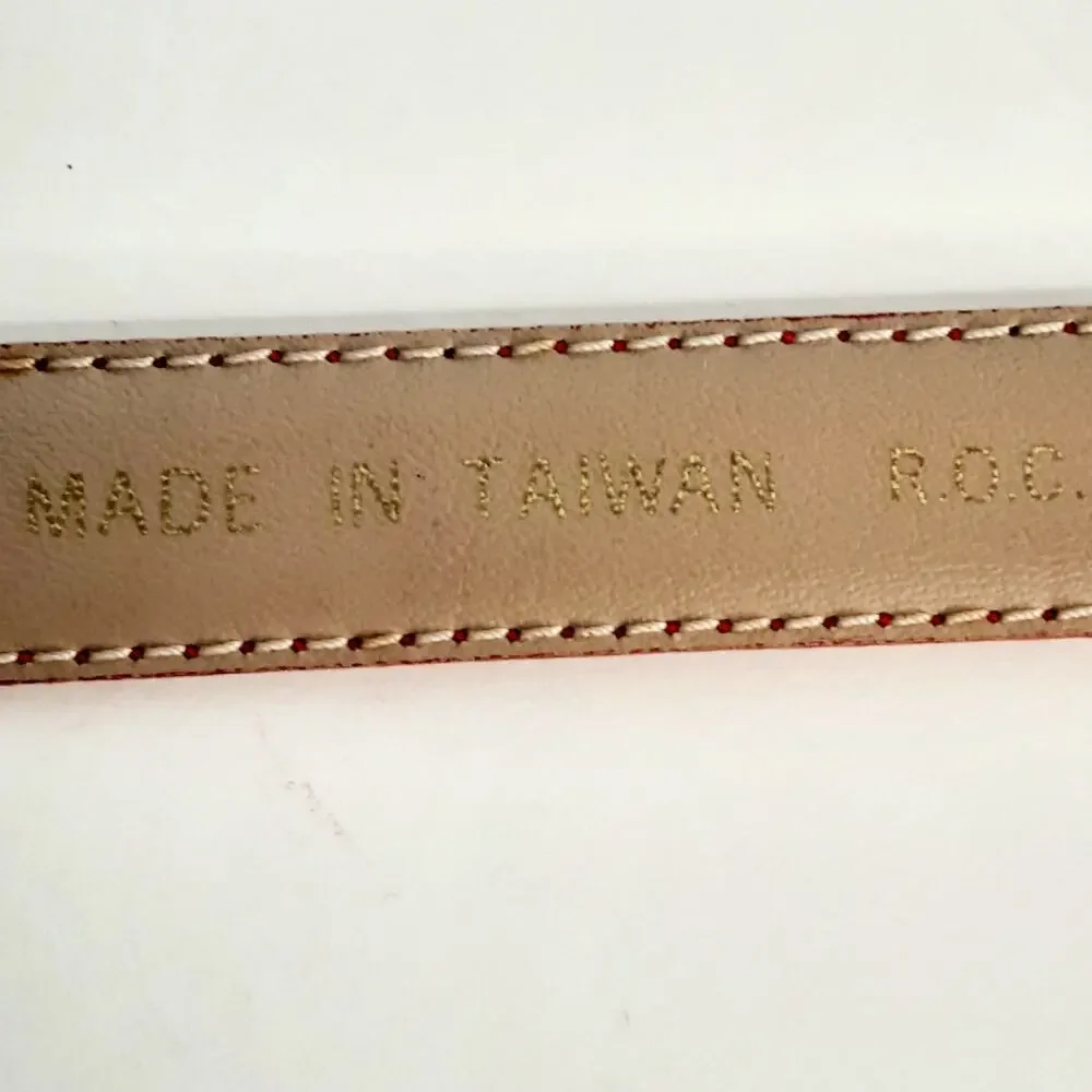Womens Rose Red Genuine Leather Skinny Belt Size Medium Art Deco Buckle